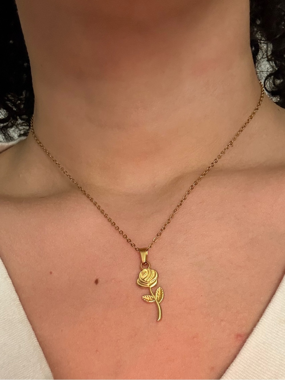 Gold Rose Charm Necklace – Dainty, Stainless Steel, Adjustable 16–22”
